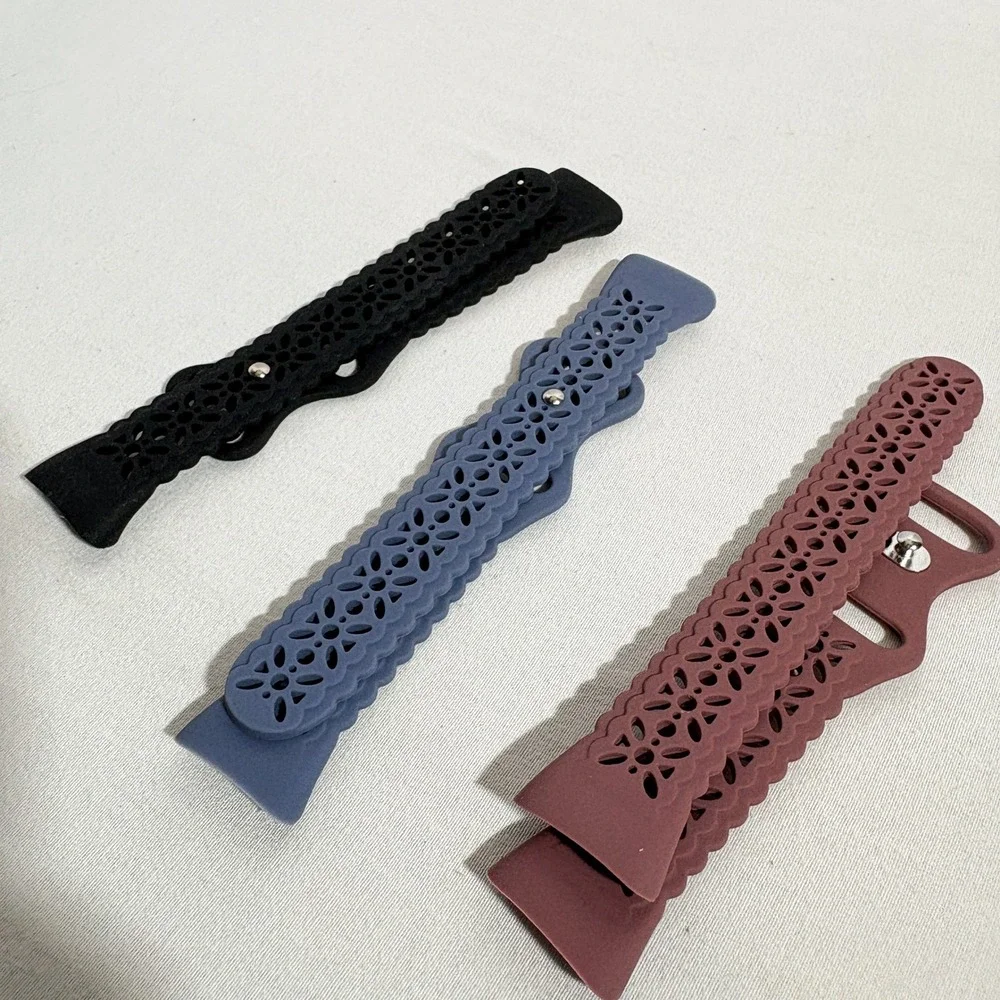 3 Pack Band Compatible w/ Fitbit Charge 3/4 Floral Lace Silicone Black Blue Rose